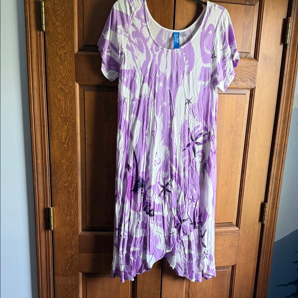 Purple & White Floral and Turtle Scoop Neck Dress